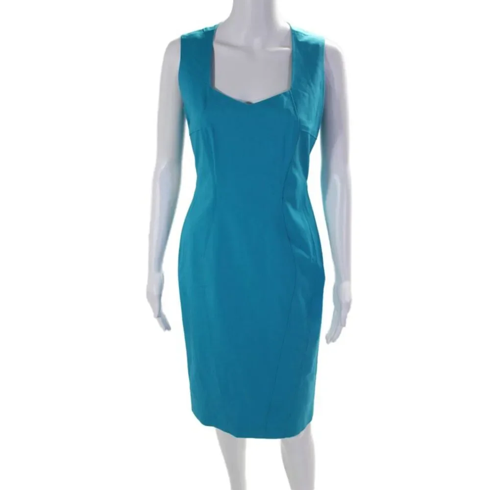 Piazza Sempione Womens Sleeveless V Neck Stitch Detailed Dress Blue Size M